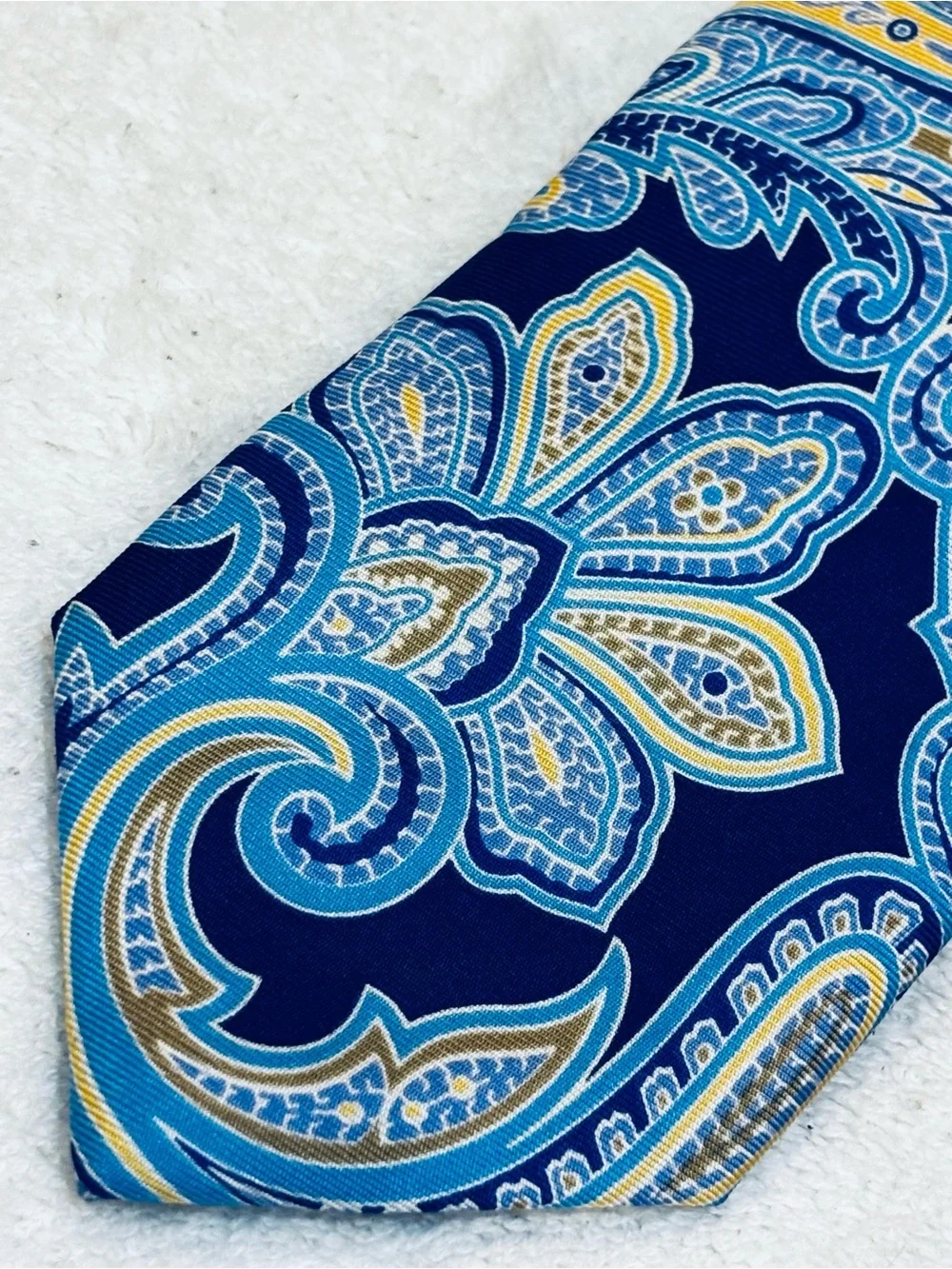 Chaps Navy Blue Paisley Tie with Teal and Gold Accents
